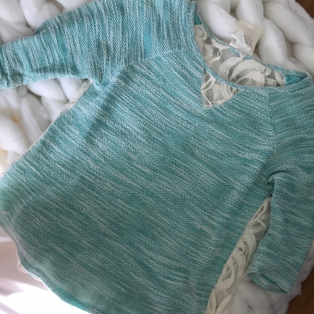 Teal & White Lace KnittedTop
